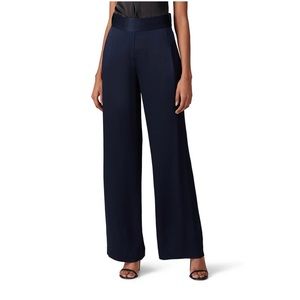 HALSTON NAVY SATIN WIDE LEG HIGH WAISTED PANT SZ 8 NWT